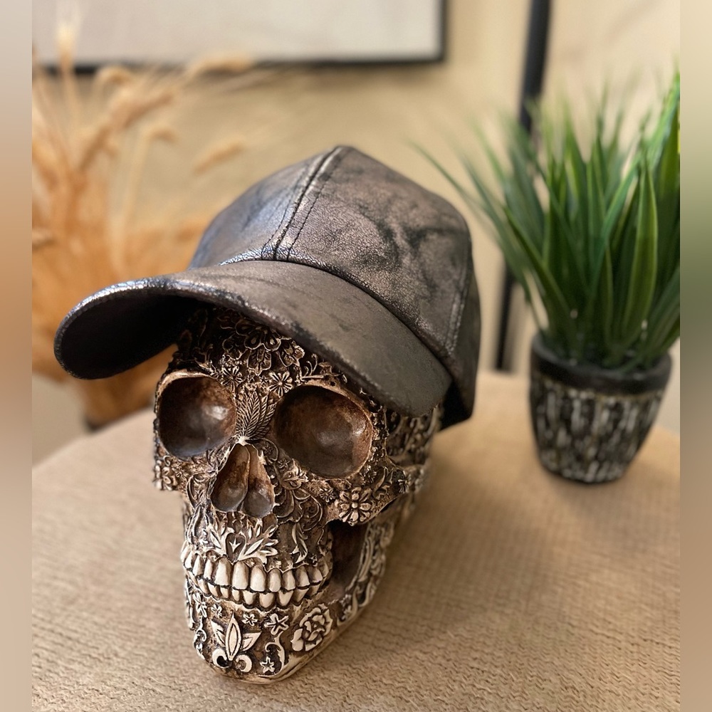 Charlotte Daniel Fashionable Metallic Leather Black-Silver Cap-Hat